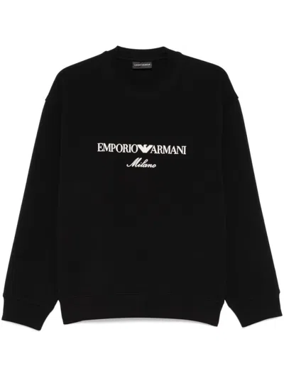 EMPORIO ARMANI BLACK EMBROIDERED LOGO SWEATSHIRT