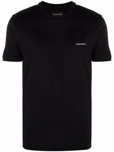 EMPORIO ARMANI BLACK EMBROIDERED LOGO T-SHIRT