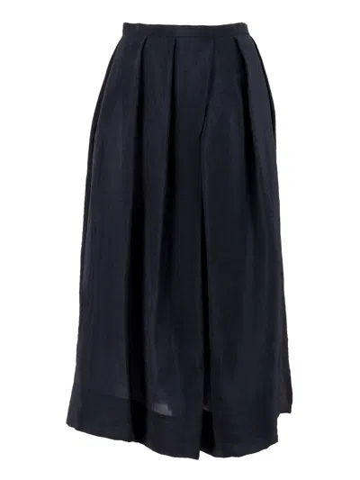 Emporio Armani Black Flared Soft Pleated Skirt In Blue