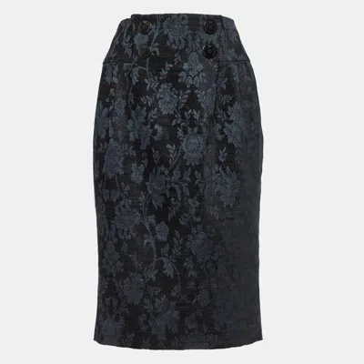 Pre-owned Emporio Armani Black Floral Jacquard Midi Skirt M