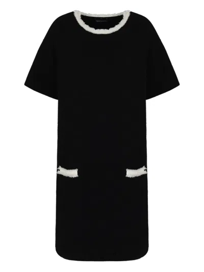 EMPORIO ARMANI BLACK FRAYED-TRIM MINI DRESS