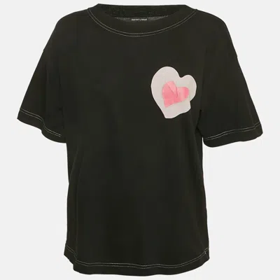 Pre-owned Emporio Armani Black Heart Print Cotton Round Neck T-shirt L