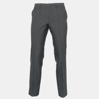 Pre-owned Emporio Armani Black Herringbone Wool & Silk Tailored Trousers M