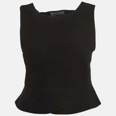 Pre-owned Emporio Armani Black Knit Sleeveless Cut-out Crop Top M