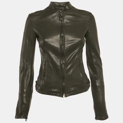 Pre-owned Emporio Armani Black Lamb Leather Biker Jacket S