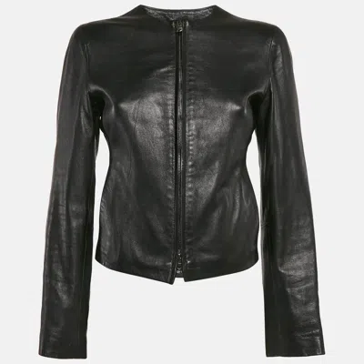 Pre-owned Emporio Armani Black Leather Cut-out Detail Jacket S