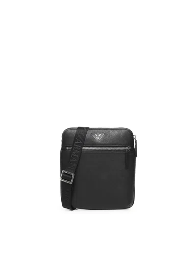 EMPORIO ARMANI EMPORIO ARMANI BLACK LEATHER SMALL MESSENGER BAG
