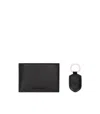 Emporio Armani Black Leather Wallet+keychain Set In Black