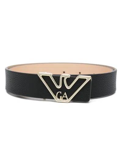 Emporio Armani Logo Belt With Adjustable Length And Grained Texture In Black