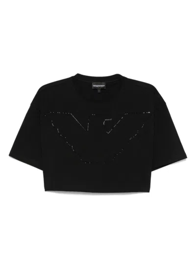 EMPORIO ARMANI BLACK LOGO-EMBELLISHED T-SHIRT