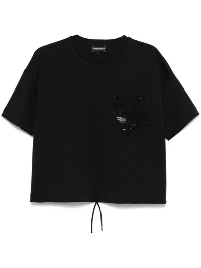 EMPORIO ARMANI BLACK LOGO-EMBELLISHED T-SHIRT