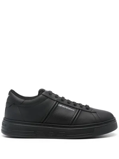 Emporio Armani Black Logo Leather Sneakers