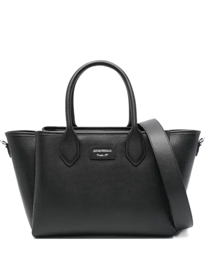EMPORIO ARMANI BLACK LOGO MEDIUM TOTE