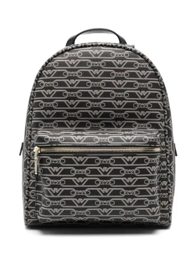 EMPORIO ARMANI BLACK LOGO-PRINT BACKPACK