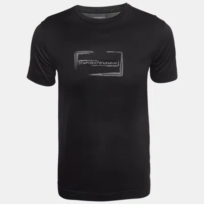 Pre-owned Emporio Armani Black Logo Printed Cotton Knit Crew Neck T-shirt Xs