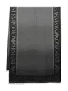 Emporio Armani Frayed Rectangular Logo Scarf In Black