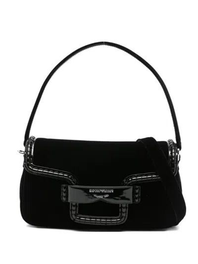 EMPORIO ARMANI WOMEN BLACK LOGO SHOULDER BAG, ONESIZE LUXURY SHOULDER BAGS FOR WOMEN DARVEYS