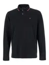 Emporio Armani Black Long Sleeve Polo Shirt With Logo Embroidery In Stretch Cotton Man In Black