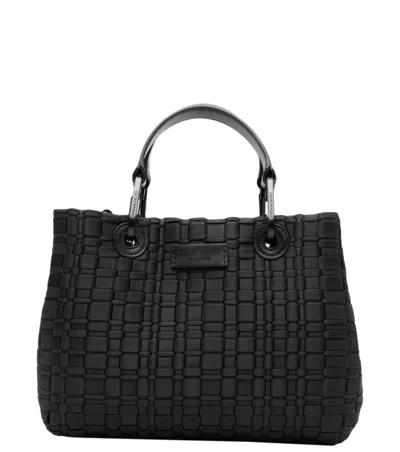 Emporio Armani Myea Small Shopper Bag In Woven Nylon In Black