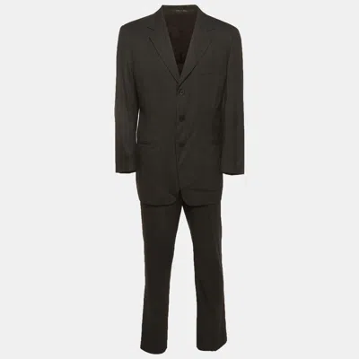 Pre-owned Emporio Armani Black Pinstriped Wool Regular Fit Suit Xl