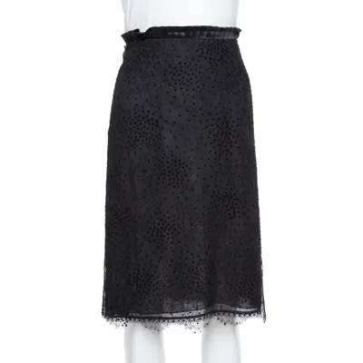 Pre-owned Emporio Armani Black Pleated Waist Detail & Floral Lace Short Skirt M