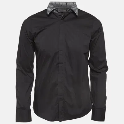 Pre-owned Emporio Armani Black Printed Detachable Collar Cotton Shirt M
