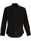 Emporio Armani Cotton Poplin Shirt With Buttoned Cuffs And Curved Hem In Black