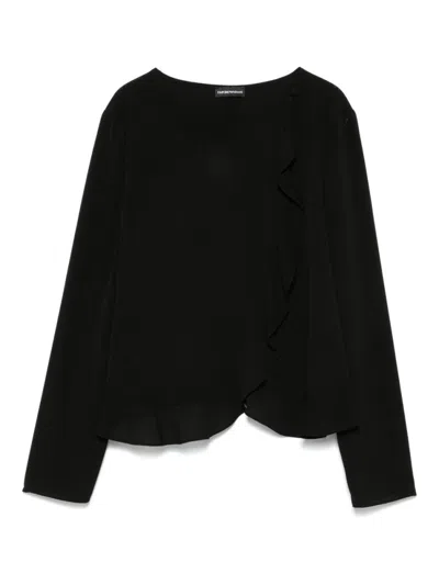 EMPORIO ARMANI BLACK RUFFLE-DETAILING TOP
