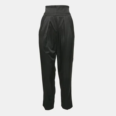 Pre-owned Emporio Armani Black Satin Pleated Trousers Xs