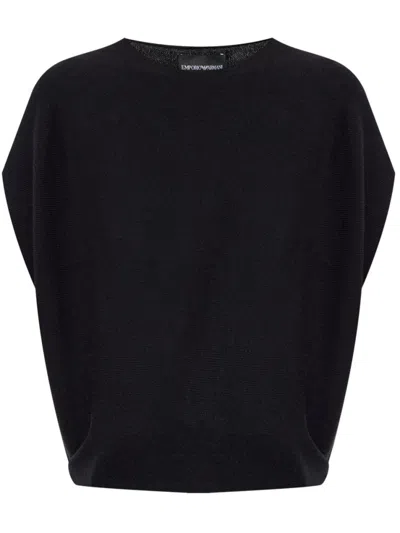 EMPORIO ARMANI BLACK SEAMLESS KNITTED TOP