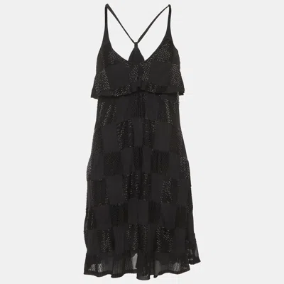 Emporio Armani Black Sequin Crepe Flared Mini Dress
