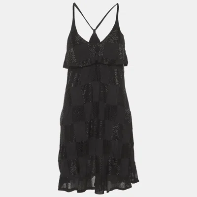 Pre-owned Emporio Armani Black Sequin Crepe Flared Mini Dress L