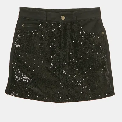 Emporio Armani Black Sequin Embellished Denim Mini Skirt In Green