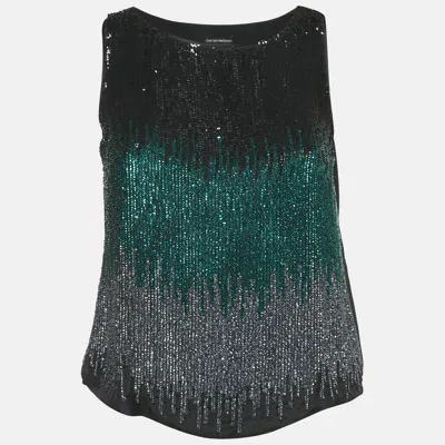 Pre-owned Emporio Armani Black Sequin Silk Tank Top M