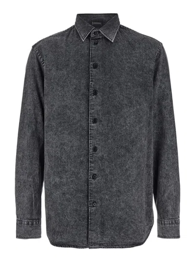 Emporio Armani Black Shirt With Tonal Buttons In Denim Man