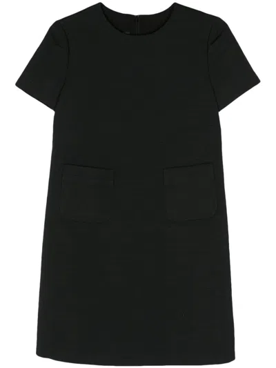 Emporio Armani Black Short Sleeve Dress With Rounded Collar And Front Pockets