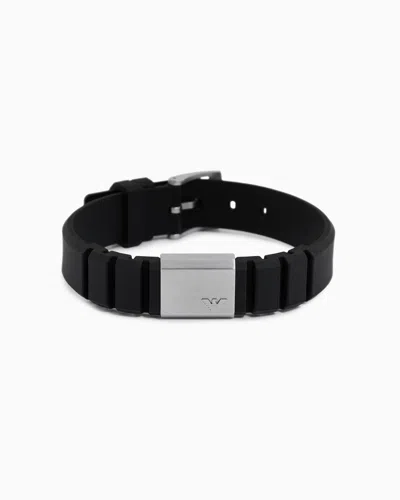 Emporio Armani Black Silicone And Stainless Steel Id Bracelet In Multicoloured