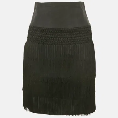 Emporio Armani Black Silk Blend Fringed Mini Skirt