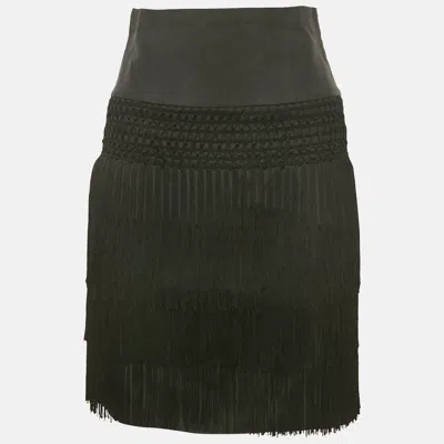 Pre-owned Emporio Armani Black Silk Blend Fringed Mini Skirt S