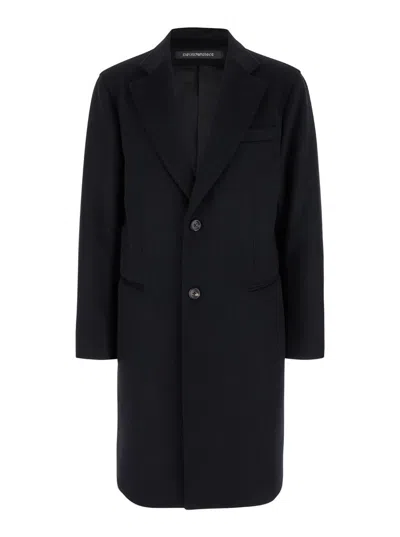 EMPORIO ARMANI BLACK SINGLE-BREASTED COAT WITH NOTCHED REVERS IN WOOL MAN