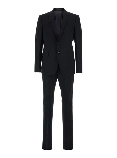 Emporio Armani Black Single-breasted Suit With Notched Revers In Wool Man