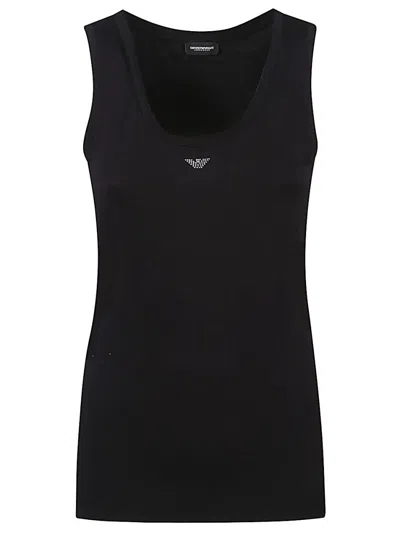 EMPORIO ARMANI BLACK SLEEVELESS STRASS TOP