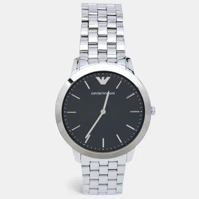 Pre-owned Emporio Armani Black Stainless Steel Retro Ar1744 Men's Wristwatch 41 Mm In Silver