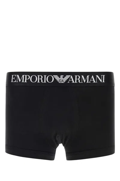 Emporio Armani Black Stretch Cotton Boxer In Burgundy