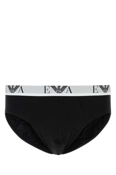 Emporio Armani Stretch Cotton Brief Set With Elastic Waistband In Black
