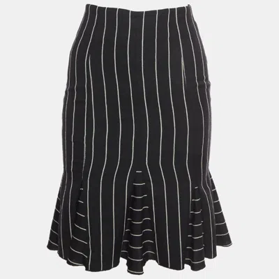 Pre-owned Emporio Armani Black Stripe Wool Godet Mini Skirt S