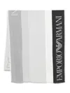 Emporio Armani Black Striped Logo Scarf In White