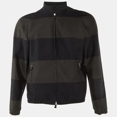 Pre-owned Emporio Armani Black Striped Wool & Cotton Zip Up Jacket L