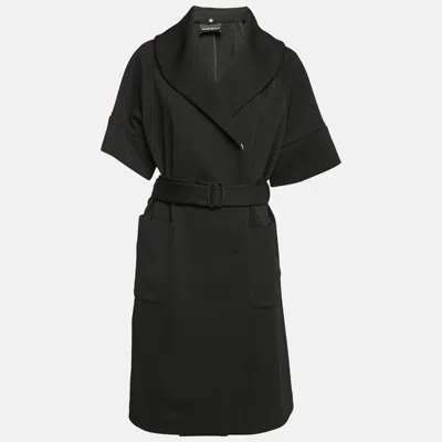 Pre-owned Emporio Armani Black Synthetic Knit Belted Coat