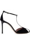 Emporio Armani Velvet And Patent-leather T-bar Heeled Sandals In Multi